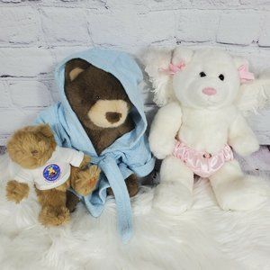 Build A Bear Lot of 2 Brown Bear With Baby and White Angel Bear Accessories